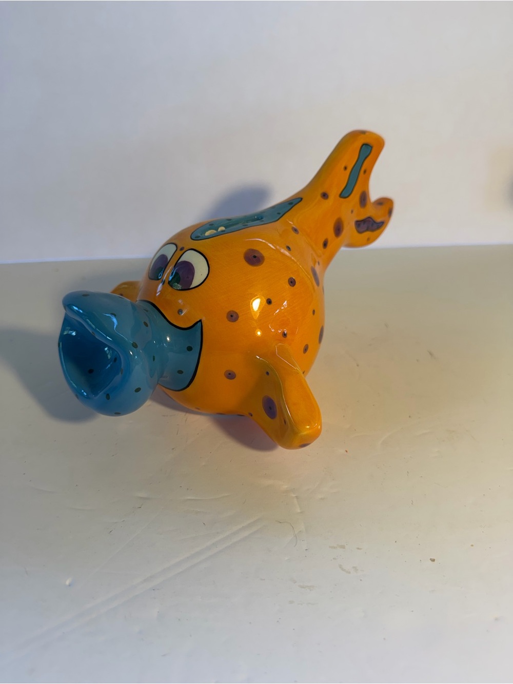 Goldfish Bank Ganz Glazed Ceramic Handpainted Signed